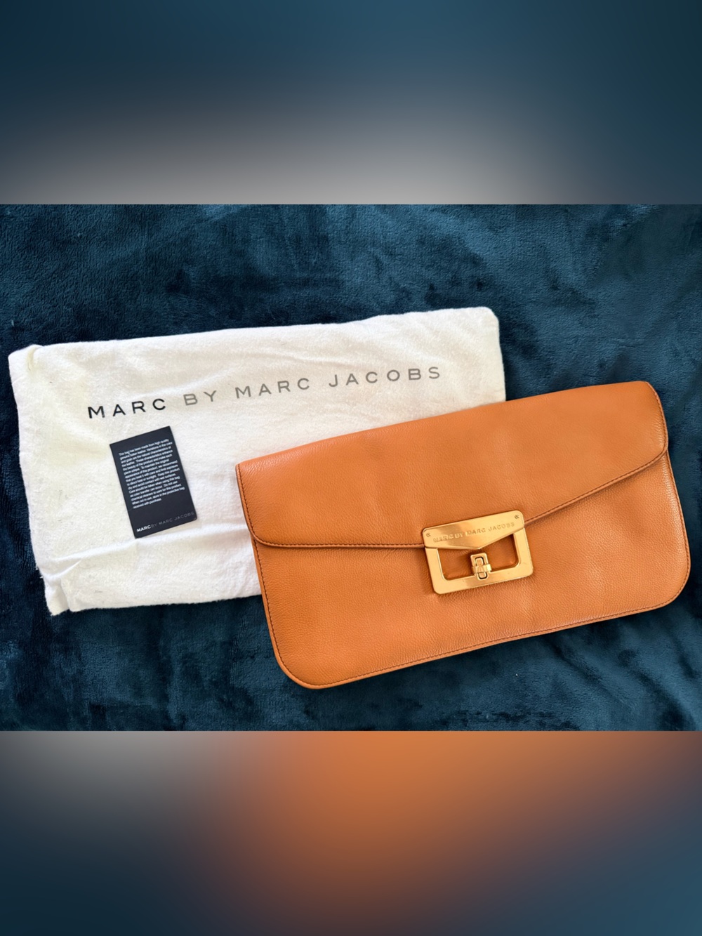 Marc by Marc Jacobs Caramel Leather Envelope Clutch with Gold Buckle